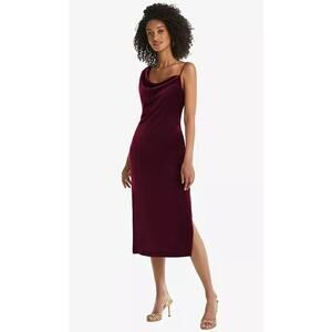 NEW! Social Size XL Red Velvet Asymmetrical Slip Dress Cabernet $194 msrp I21-5